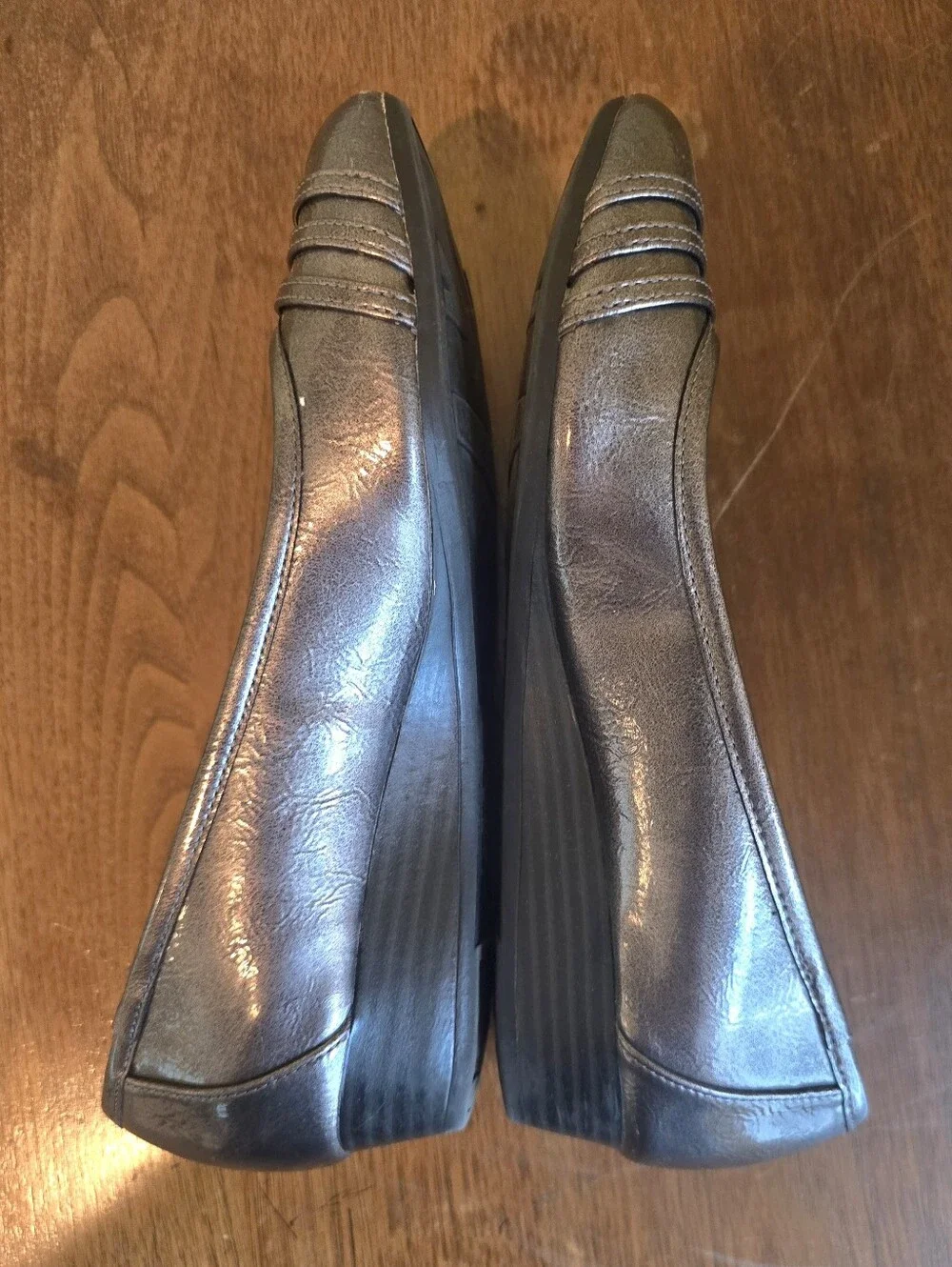 Life Stride Metallic Pewter Comfort Wedges